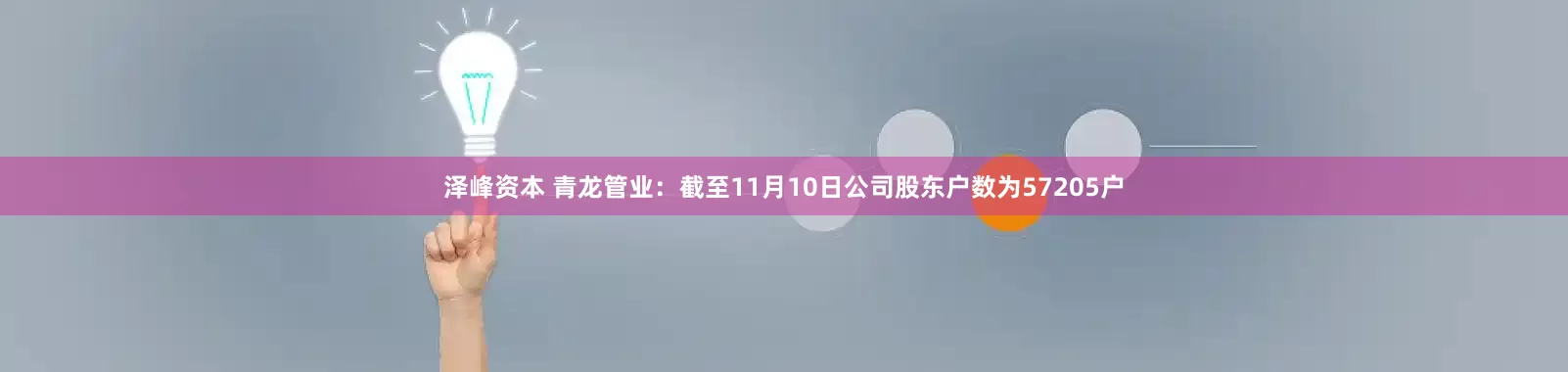 泽峰资本 青龙管业：截至11月10日公司股东户数为57205户
